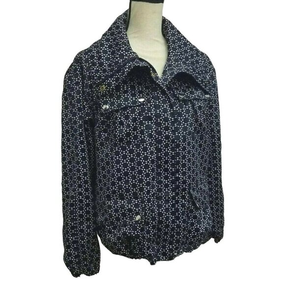 Bianca Nygard Weekend Womens Jacket Size 6 Blue Silver Snap Front Geometric - Picture 1 of 12